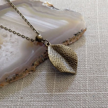 Load image into Gallery viewer, Leaf Necklace - Layering Jewelry on Bronze Rolo Chain