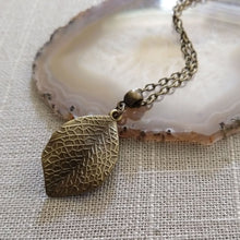 Load image into Gallery viewer, Leaf Necklace - Layering Jewelry on Bronze Rolo Chain