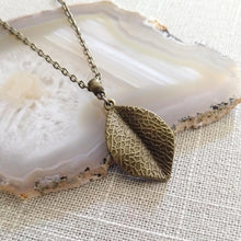 Load image into Gallery viewer, Leaf Necklace - Layering Jewelry on Bronze Rolo Chain