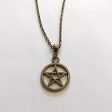 Load image into Gallery viewer, Pentagram Wiccan Necklace on Bronze Rolo Chain