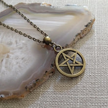 Load image into Gallery viewer, Pentagram Wiccan Necklace on Bronze Rolo Chain
