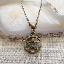Load image into Gallery viewer, Pentagram Wiccan Necklace on Bronze Rolo Chain
