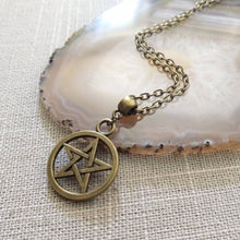 Load image into Gallery viewer, Pentagram Wiccan Necklace on Bronze Rolo Chain