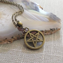 Load image into Gallery viewer, Pentagram Wiccan Necklace on Bronze Rolo Chain