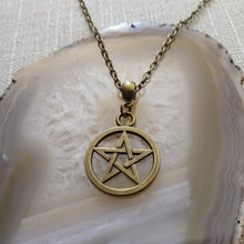 Load image into Gallery viewer, Pentagram Wiccan Necklace on Bronze Rolo Chain