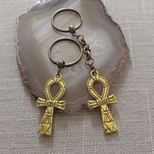 Load image into Gallery viewer, Ankh Keychain, Egyptian Key Fob, Bronze Key Ring or Zipper Pull