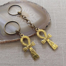 Load image into Gallery viewer, Ankh Keychain, Egyptian Key Fob, Bronze Key Ring or Zipper Pull