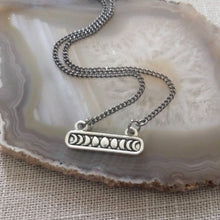 Load image into Gallery viewer, Phases of the Moon Necklace on Thin Gunmetal Curb Chain