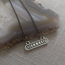Load image into Gallery viewer, Phases of the Moon Necklace on Thin Gunmetal Curb Chain