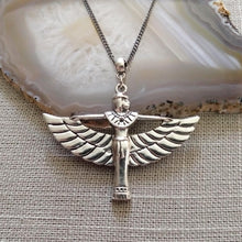 Load image into Gallery viewer, Goddess Isis Necklace on Gunmetal Curb Chain, Egyptian Jewelry