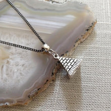 Load image into Gallery viewer, Silver Pyramid Necklace, Egyptian Jewelry Thin Gunmetal Chain