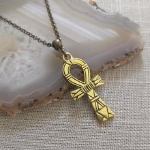 Load image into Gallery viewer, Ankh Egyptian Cross Necklace on Bronze Rolo Chain