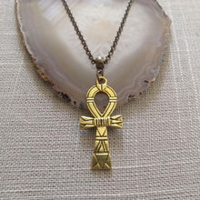 Load image into Gallery viewer, Ankh Egyptian Cross Necklace on Bronze Rolo Chain