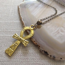 Load image into Gallery viewer, Ankh Egyptian Cross Necklace on Bronze Rolo Chain