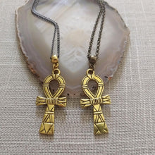 Load image into Gallery viewer, Ankh Egyptian Cross Necklace on Bronze Rolo Chain