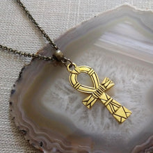 Load image into Gallery viewer, Ankh Egyptian Cross Necklace on Bronze Rolo Chain