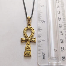 Load image into Gallery viewer, Ankh Egyptian Cross Necklace on Gunmetal Curb Chain