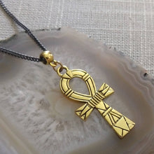 Load image into Gallery viewer, Ankh Egyptian Cross Necklace on Gunmetal Curb Chain