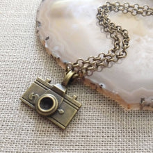 Load image into Gallery viewer, Vintage Camera Necklace on Bronze Rolo Chain