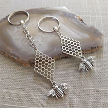 Load image into Gallery viewer, Honeycomb and Bee Keychain, Backpack Purse Charm or Zipper Pull