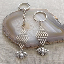 Load image into Gallery viewer, Honeycomb and Bee Keychain, Backpack Purse Charm or Zipper Pull