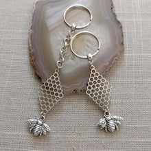 Load image into Gallery viewer, Honeycomb and Bee Keychain, Backpack Purse Charm or Zipper Pull