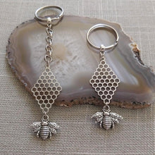 Load image into Gallery viewer, Honeycomb and Bee Keychain, Backpack Purse Charm or Zipper Pull