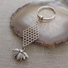 Load image into Gallery viewer, Honeycomb and Bee Keychain, Backpack Purse Charm or Zipper Pull