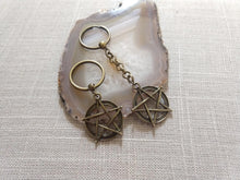 Load image into Gallery viewer, Bronze Pentagram Keychain, Witchcraft Backpack or Purse Charm, Zipper Pull