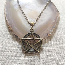 Load image into Gallery viewer, Pentagram Five Pointed Star Necklace on Bronze Rolo Chain