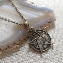Load image into Gallery viewer, Pentagram Five Pointed Star Necklace on Bronze Rolo Chain