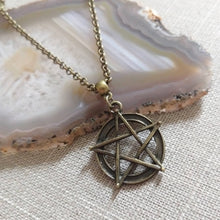 Load image into Gallery viewer, Pentagram Five Pointed Star Necklace on Bronze Rolo Chain