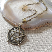 Load image into Gallery viewer, Pentagram Five Pointed Star Necklace on Bronze Rolo Chain