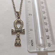 Load image into Gallery viewer, Striped Ankh Necklace on Silver Rolo Chain, Egyptian Cross Jewelry
