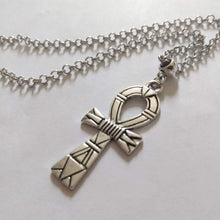 Load image into Gallery viewer, Striped Ankh Necklace on Silver Rolo Chain, Egyptian Cross Jewelry
