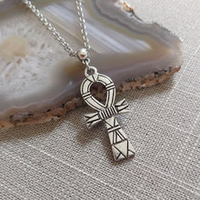 Load image into Gallery viewer, Striped Ankh Necklace on Silver Rolo Chain, Egyptian Cross Jewelry