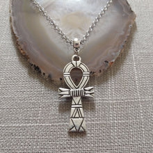 Load image into Gallery viewer, Striped Ankh Necklace on Silver Rolo Chain, Egyptian Cross Jewelry