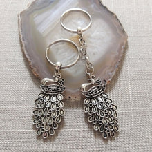Load image into Gallery viewer, Peacock Keychain, Silver Zipper Pulls, Purse or Backpack Charms