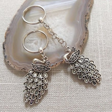 Load image into Gallery viewer, Peacock Keychain, Silver Zipper Pulls, Purse or Backpack Charms