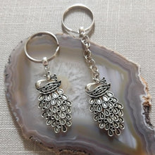 Load image into Gallery viewer, Peacock Keychain, Silver Zipper Pulls, Purse or Backpack Charms
