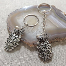 Load image into Gallery viewer, Peacock Keychain, Silver Zipper Pulls, Purse or Backpack Charms