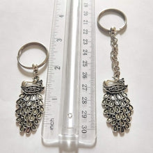 Load image into Gallery viewer, Peacock Keychain, Silver Zipper Pulls, Purse or Backpack Charms