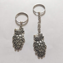 Load image into Gallery viewer, Peacock Keychain, Silver Zipper Pulls, Purse or Backpack Charms