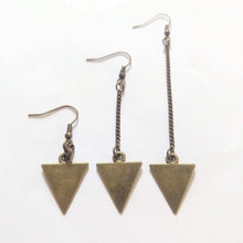 Load image into Gallery viewer, Bronze Geometric Triangle Earrings - Your Choice of Three Lengths - Long Dangle Chain Earrings