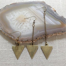 Load image into Gallery viewer, Bronze Geometric Triangle Earrings - Your Choice of Three Lengths - Long Dangle Chain Earrings