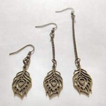 Load image into Gallery viewer, Peacock Feather Earrings - Your Choice of Three Lengths - Long Dangle Chain Earrings