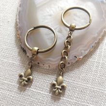 Load image into Gallery viewer, Tiny Bronze Fleur de Lis Keychain Key Ring or Zipper Pull