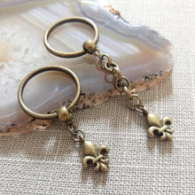 Load image into Gallery viewer, Tiny Bronze Fleur de Lis Keychain Key Ring or Zipper Pull