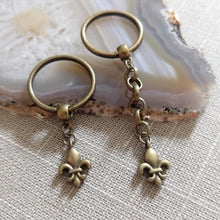 Load image into Gallery viewer, Tiny Bronze Fleur de Lis Keychain Key Ring or Zipper Pull
