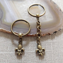 Load image into Gallery viewer, Tiny Bronze Fleur de Lis Keychain Key Ring or Zipper Pull